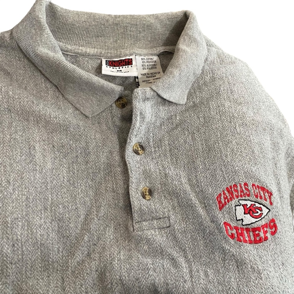 Kansas City Chiefs Herringbone Knit Vintage Polo Gray Embroidered Medium Cotton